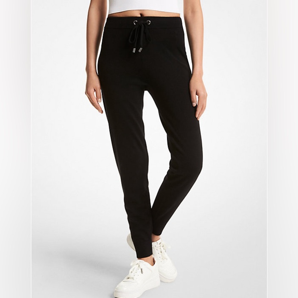 NWT Michael Kors Merino Wool and Cashmere Blend Knit Black Track Pants & Joggers